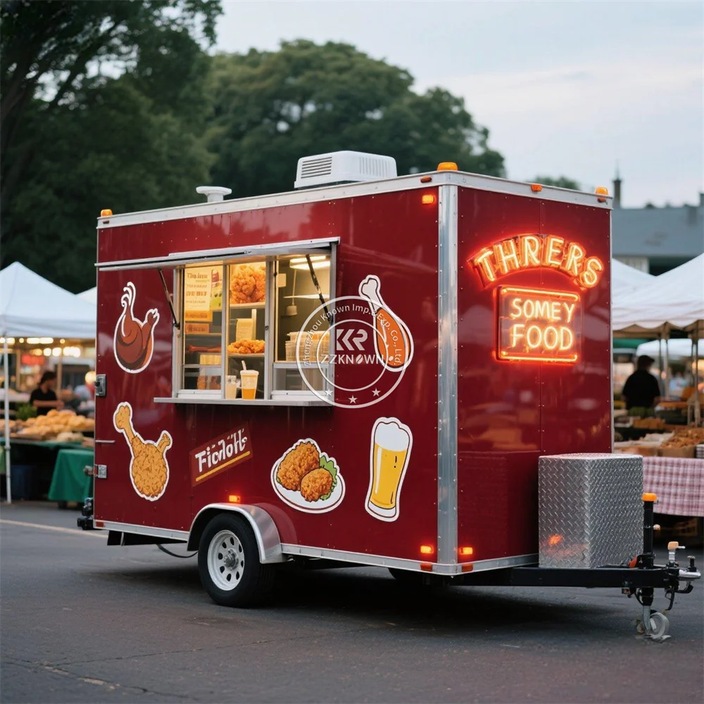 

Мобильный грузовик для еды, индивидуальный открытый кухонный тележка для мороженого, кофе, современный прицеп для еды с кухонным оборудованием