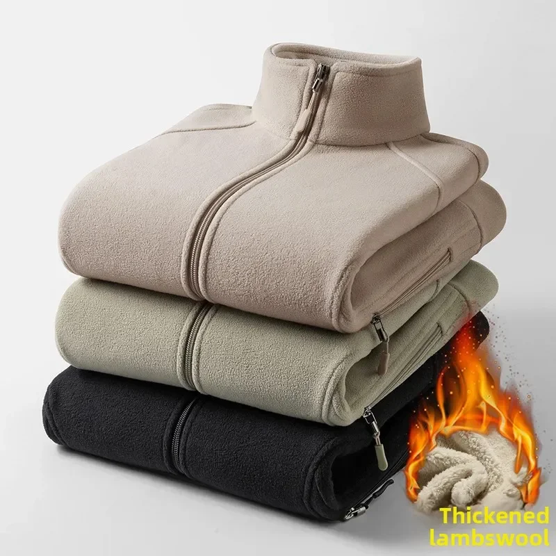 

New 2025 Men's Double-Sided Fleece Jacket Thickened Warm Stand Collar Fleece Lined Autumn Winter Coat Dad Clothes Stylish Dad Ou