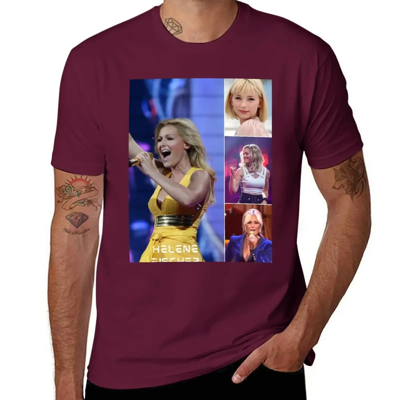 Helene Fischer-T-shirt à Manches Courtes et Col Rond pour Homme, Chanteur Allemand, Belle Photo, Collage, Montage 3, Customisati