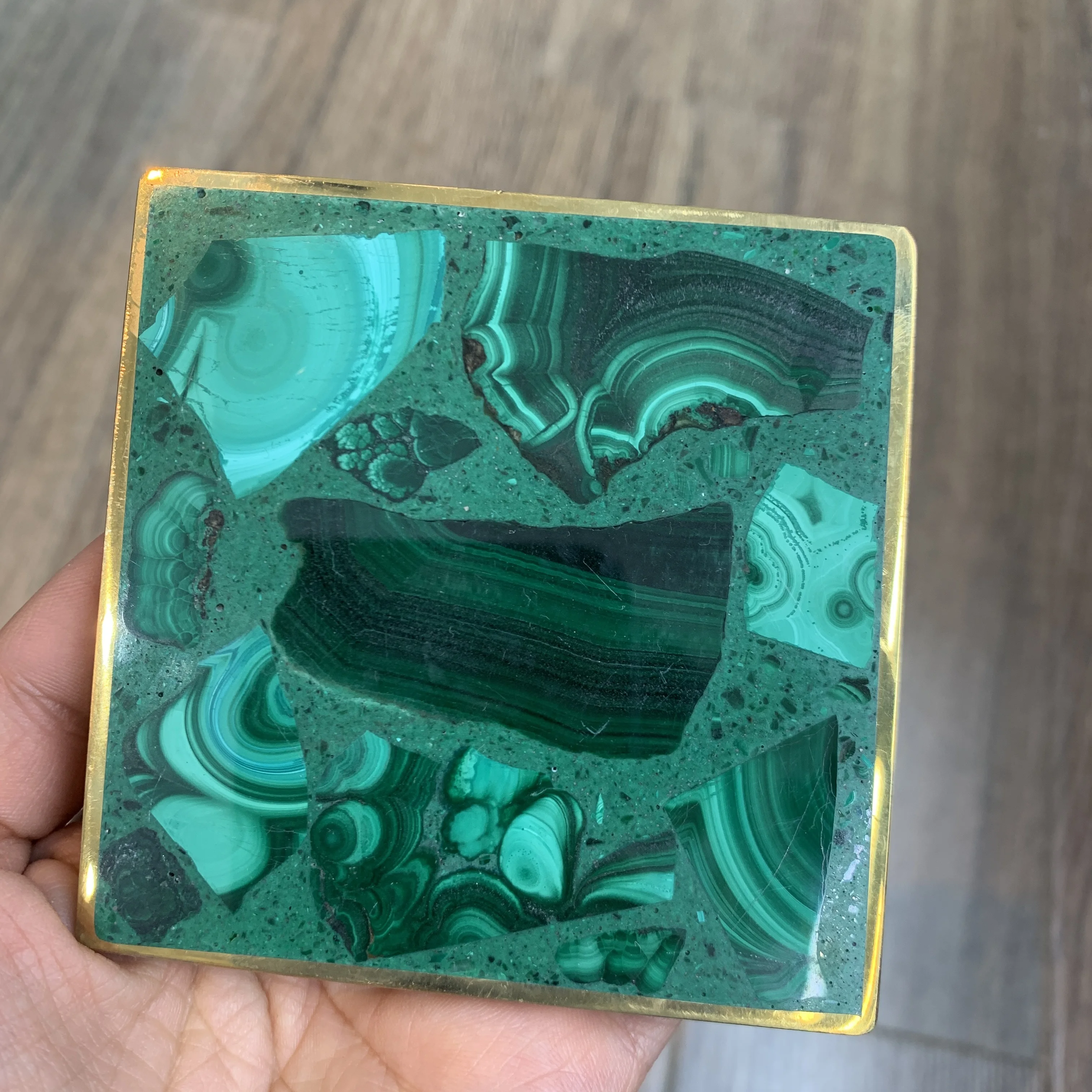 Natural Malachite Coaster polished Gold edge Stone Coasters