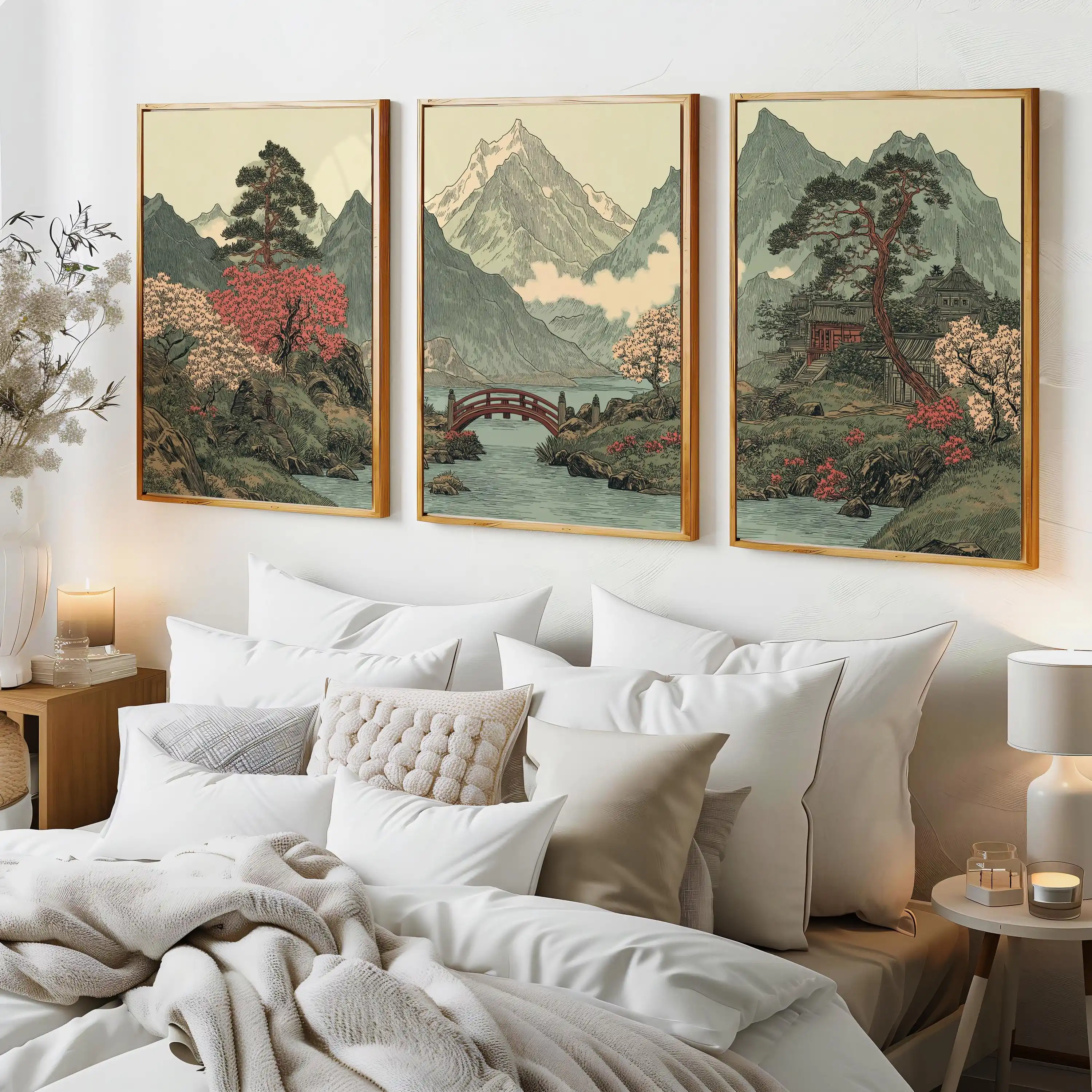 Tríptico de paisaje de montaña - Home Decor Zen Style reseña y precio