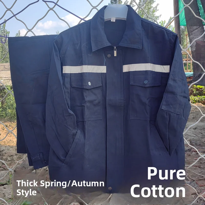 Set da Lavoro in Puro Cotone 100% a Maniche Lunghe con Strisce Riflettenti, Resistente al Calore e all'Usura per Saldatori