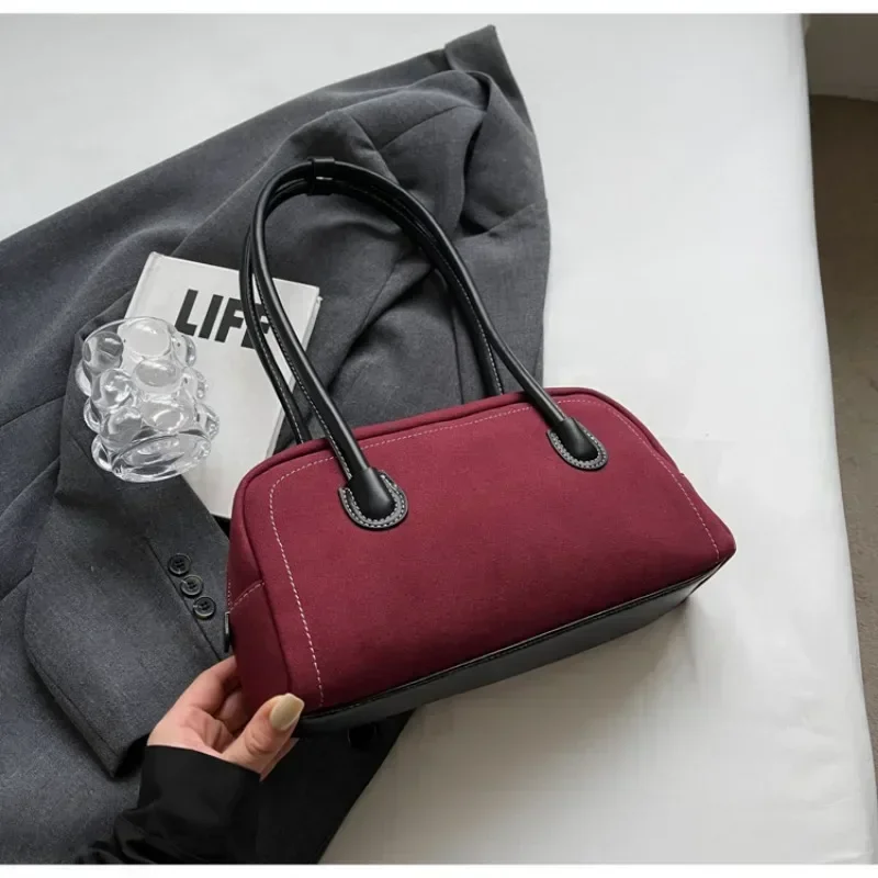 Fashion Woolen Solid Shoulder Bag Sewing Double Zipper Exquisite Handbag 2024 Hot Sale Bags for Women Bolsas Femininas