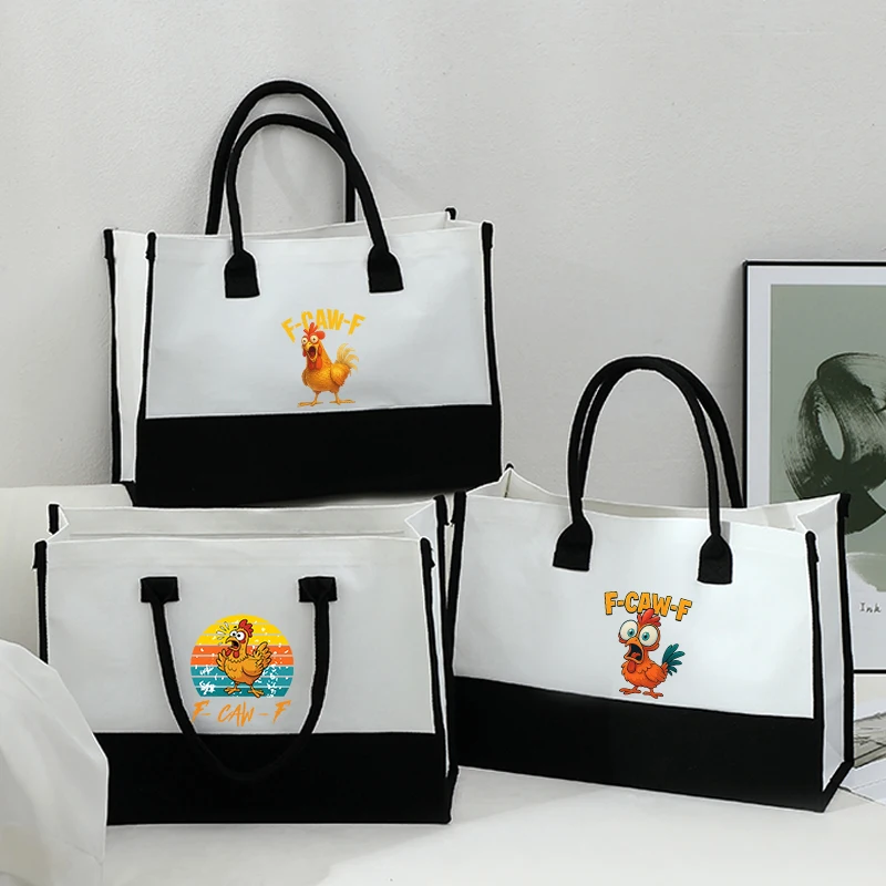 

2026 New F-Caw-F Funny Chicken Meme Women Handbag Large Black-and-white Color-blocked Tote Bag Party Gift for Mother Girlfriend