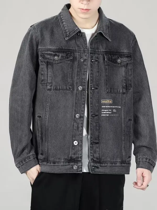 

Мужская джинсовая куртка в стиле ретро, свободного кроя, с отложным воротником, в рабочем стиле, с длинными рукавами, для повседневной осенней носки