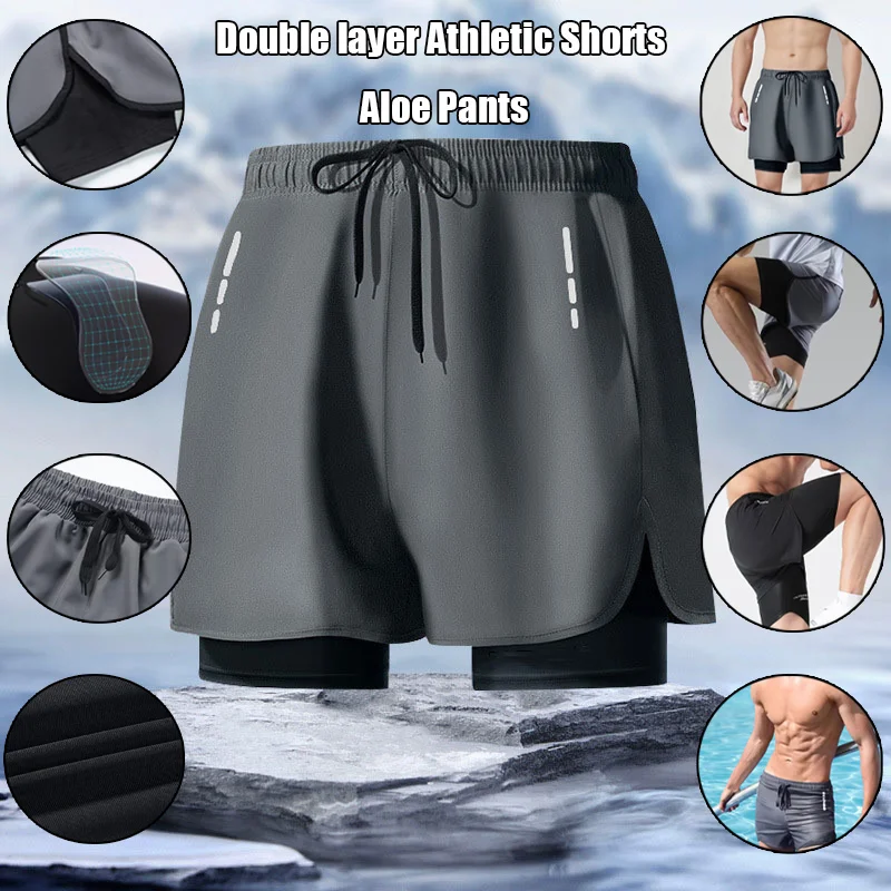 

Men's Aloe Pants Athletic Shorts Two-Layer Swim Trunks: Stylish, Quick-Drying & Comfortably Fit for Beach, Pool & Hot Spring!