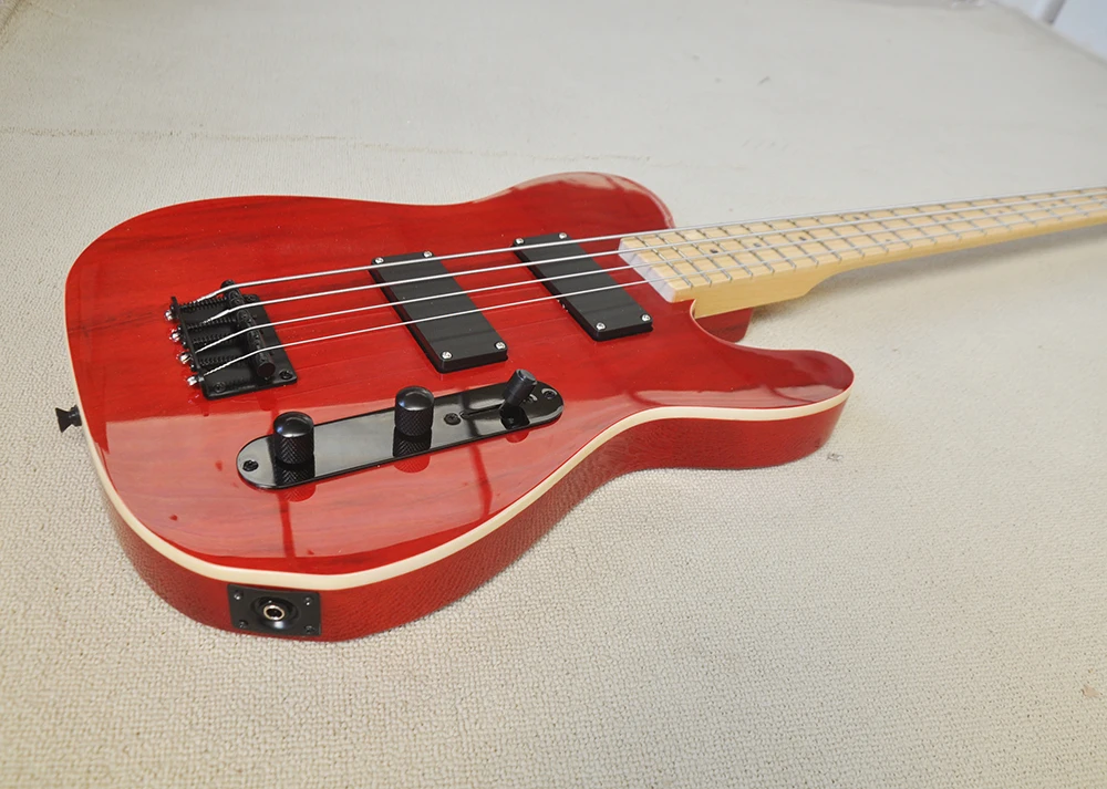 Red 4 Strings Electric Bass Guitar with Maple Fretboard,Abalone Dot Inlay