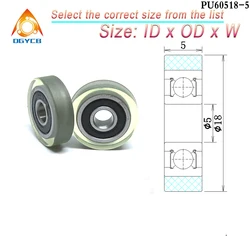 1pcs OD 18 mm PU Coated Rollers With 605 Bearing 5x18x5 mm PU60518-5 Polyurethane Forming Wheels 5*18*5 Rubber Covered Pulleys