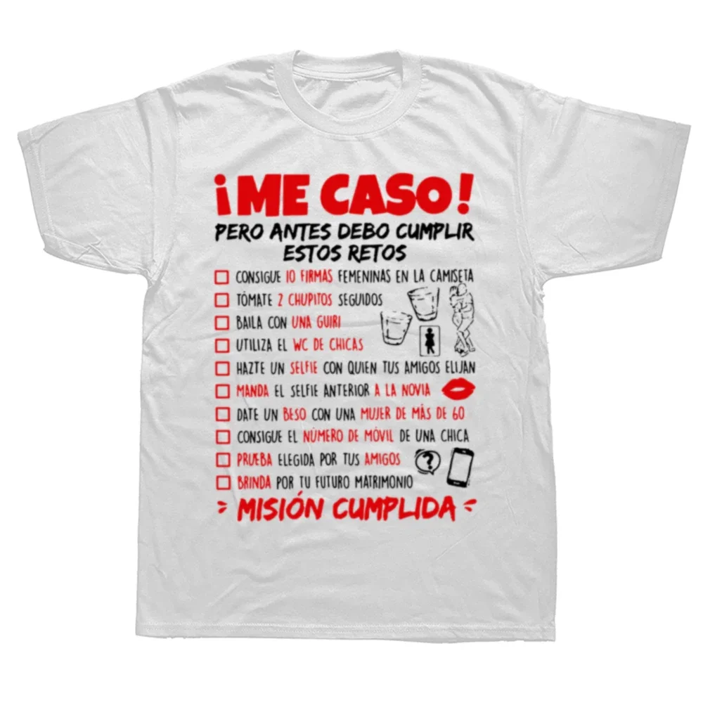 Funny Bachelor Party Challenge List T Shirt Spanish Humor Wedding Groom Gift Tee Tops 100% Cotton Unisex Soft Casual T-shirt