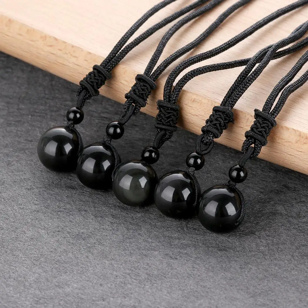 1PC Obsidian Stone Pendant NecklaceRound Ball Round Ball Shape Necklace Fashion Jewelry Lucky Amulet Gifts Fashion Jewelry