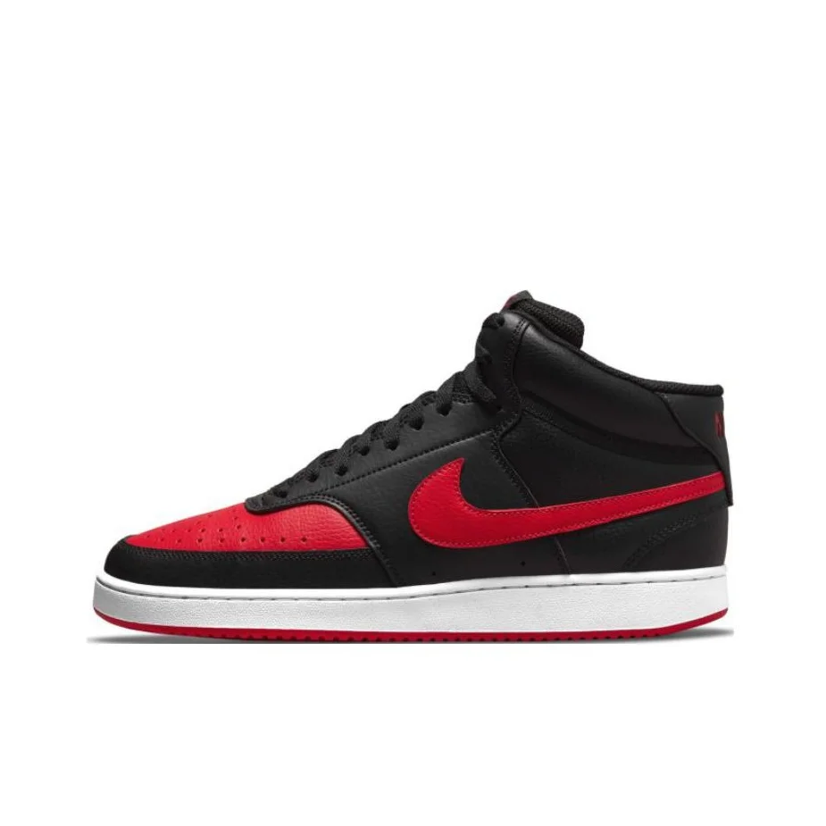 Nike Court Vision Mid Leather, Zapatos de Skateboard de Media Altura para Hombre, Cómodos, Antideslizantes y Resistentes a la Abrasión, Negro y Rojo DM8682-001