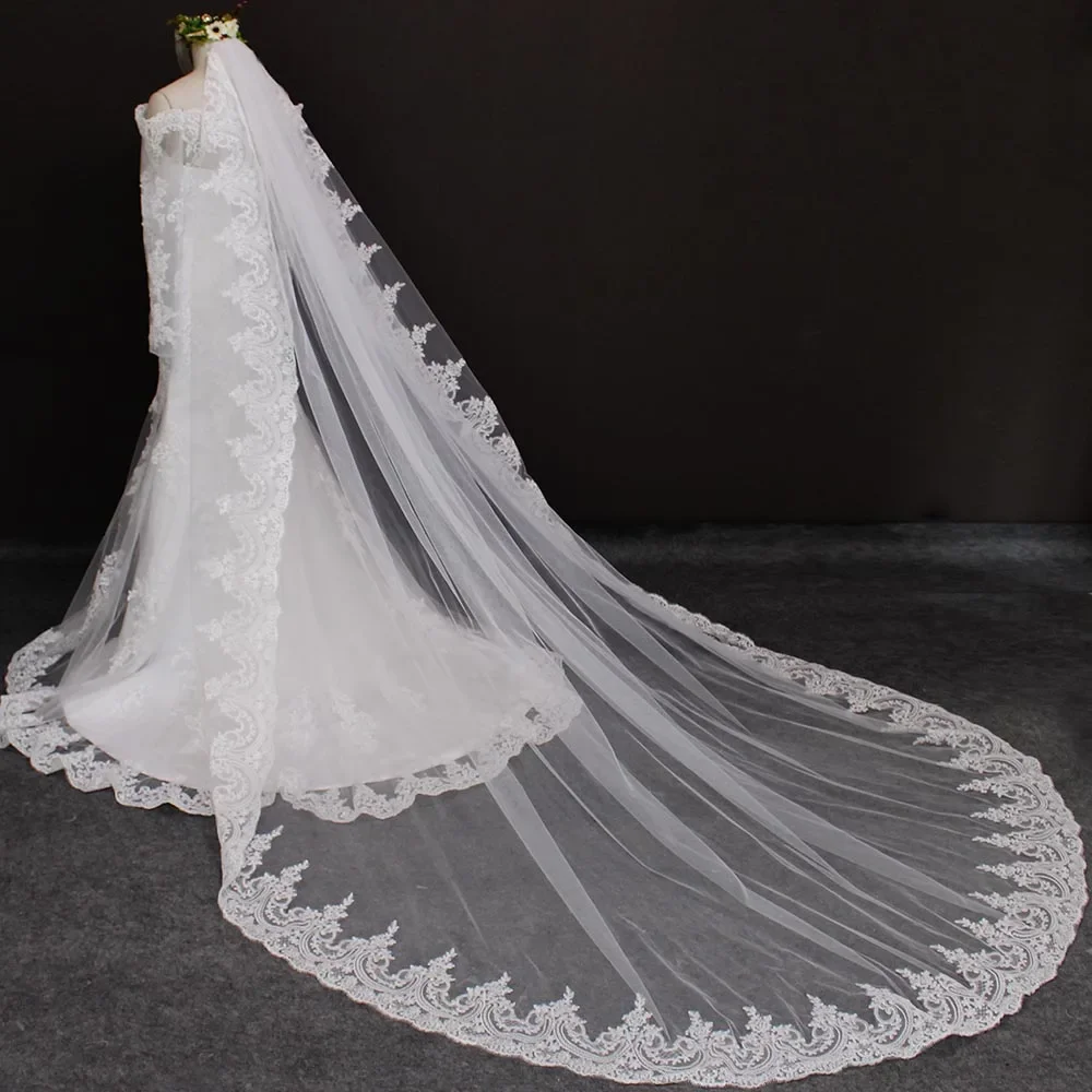 Voile de mariage long en dentelle cathédrale avec peigne, une couche, haute qualité, 3 mètres, blanc, ivoire, vêtements pour patients, Tyys Mariage