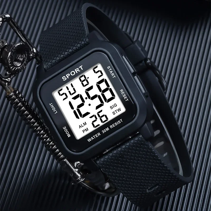 2024 Men Outdoor Square Multifunctional Sports Electronic Watch Fashionable Simple 3Bar Waterproof Men LED Digital Wristwatch