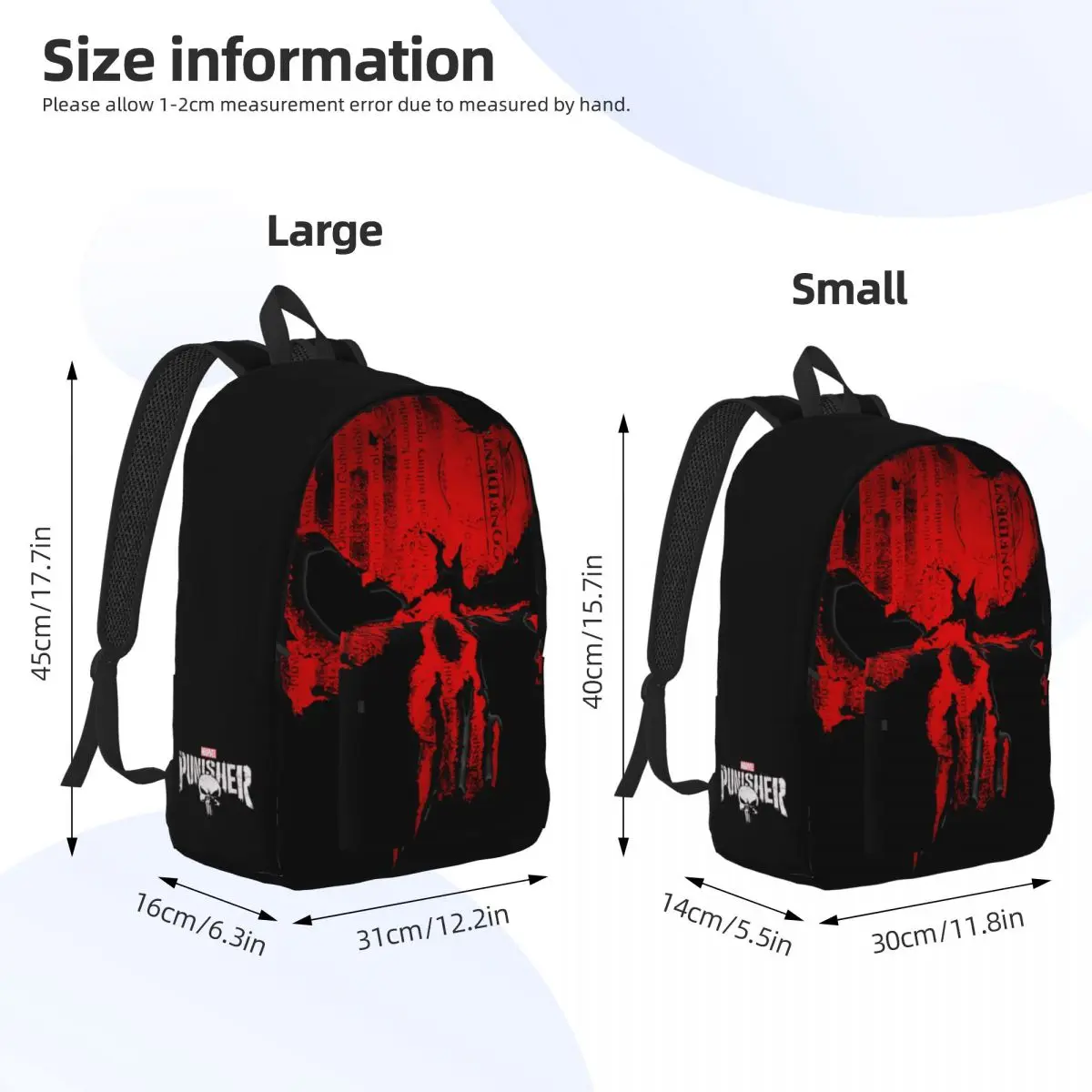 Marvel Punisher Sac à livres multi-compartiments pour la maternelle, sac de randonnée, anniversaire des lycéens, mode