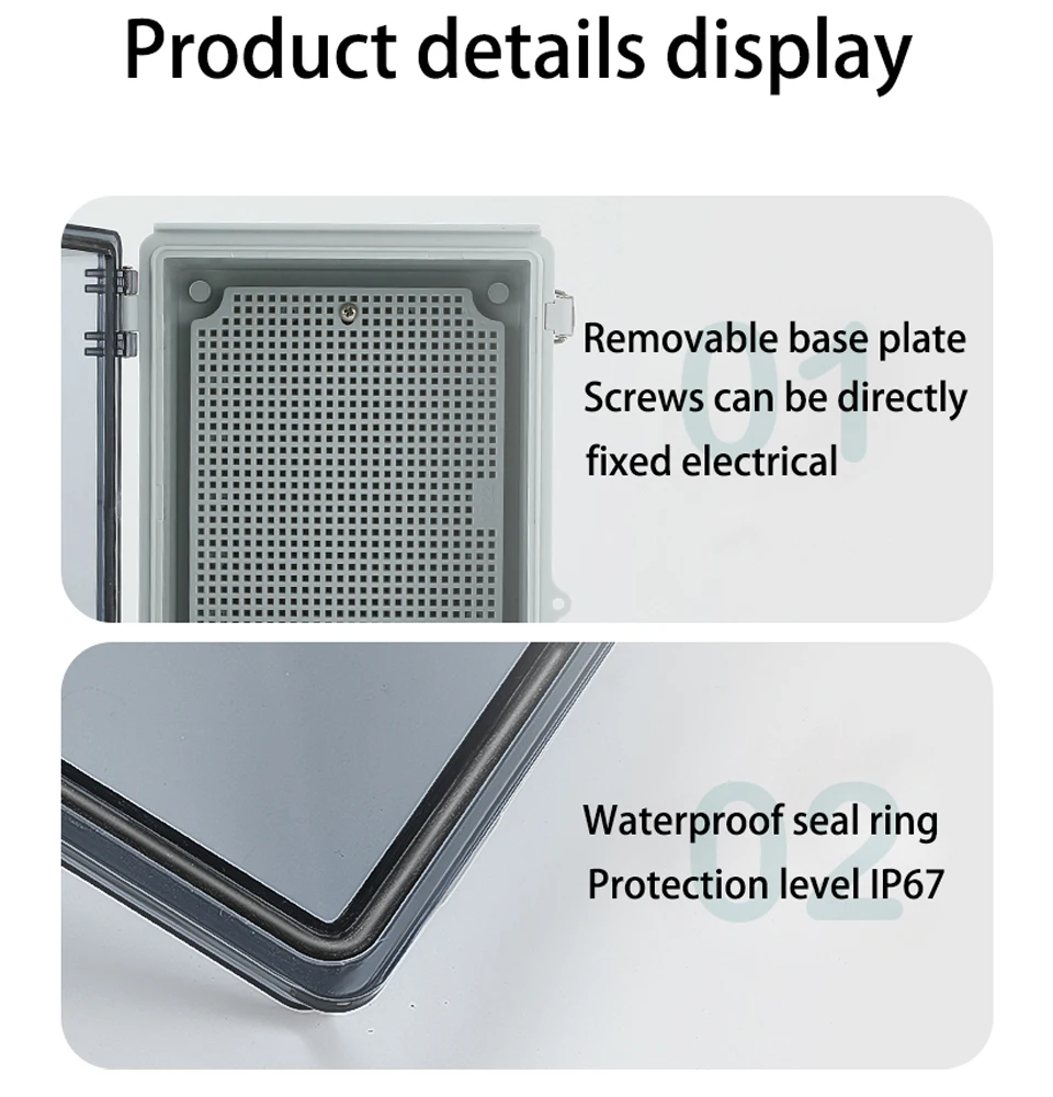 IP67 Wasserdichtes graues/transparentes Abdeckgehäuse, Anschlussdose, ABS-Kunststoff, für den Außenbereich, elektronisches Instrumentenscharniergehäuse – Detail 5