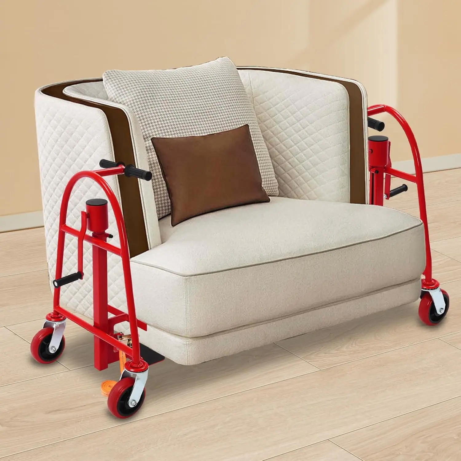 

Red Furniture Handling Tool 1300Lbs Manual Mover 4 Swivel Casters Handles 11.8in Lift Height Moving Dolly Home Office Warehouse