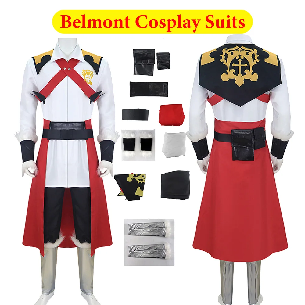 

Castlevania Anime Game Belmont Cosplay Costume Shawl Belt Clothing Fantasia Carnival Men Halloween Dress Up Party Suit Outfits