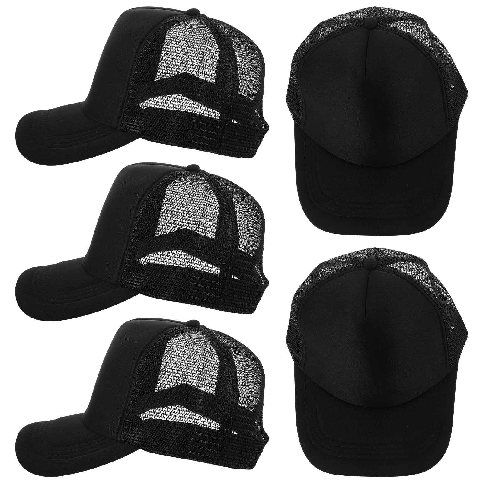 

5pcs Black Blank Mesh Baseball Caps Polyester Sublimation Hats DIY Heat Transfer Cap Fishing Camping Hiking Climbing Tennis