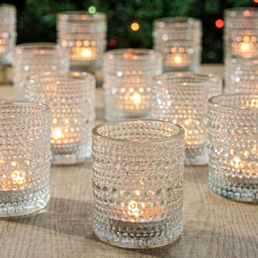 

24 Pack Votive Candle Holders, Clear Glass Tealight Candle Holders DIY Wax Filling for Wedding, Tea Light Candles Holder for Ho