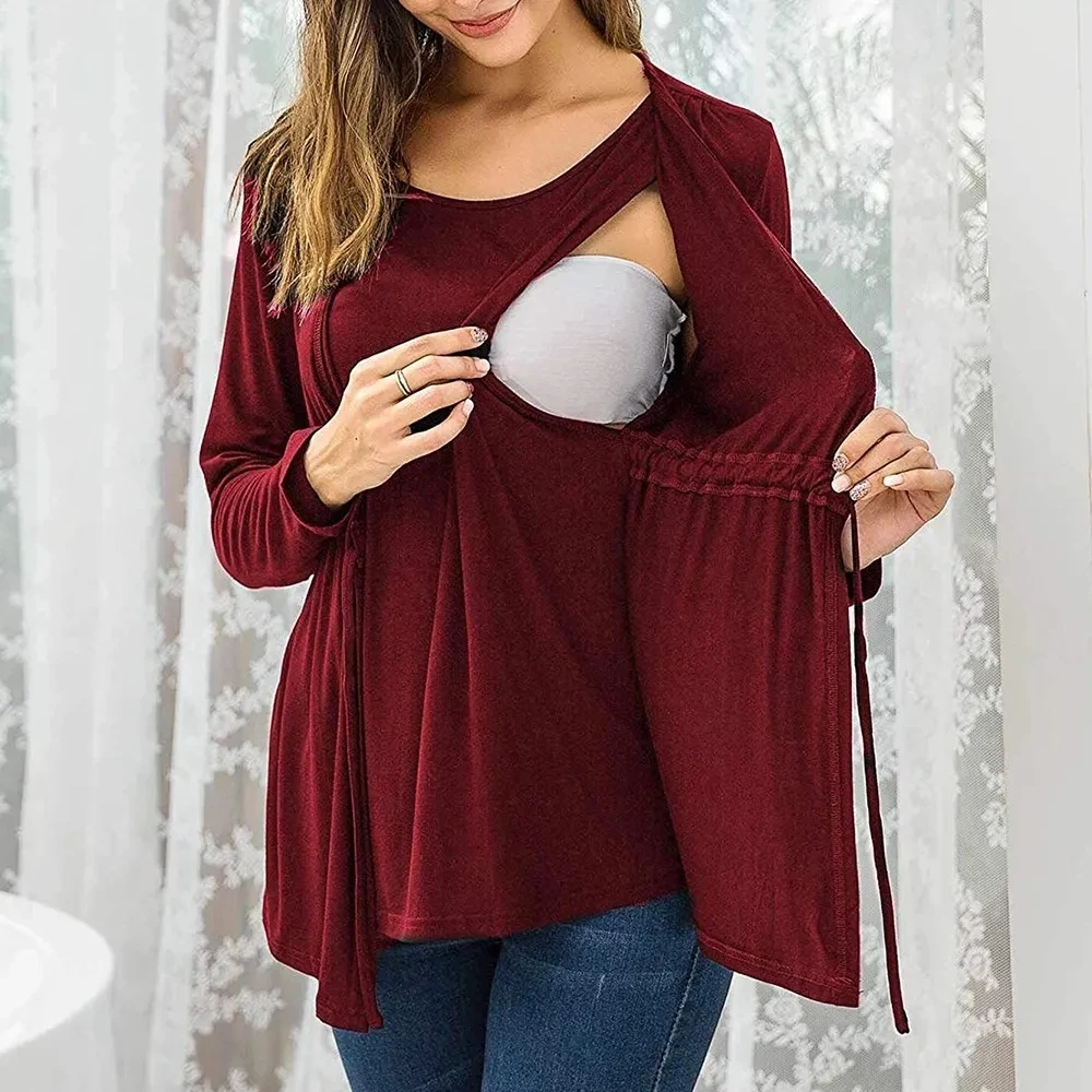 Women Maternity Clothes Long Sleeve Double Layer Nursing Tops T-shirt Breastfeeding Pregnancy Clothes Gestante Roupas