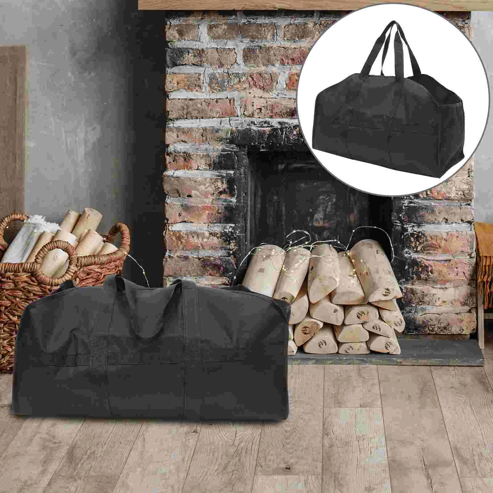 Firewood Bag with Handles Storage Carrier Bags Transport Vehicle Black Oxford Cloth