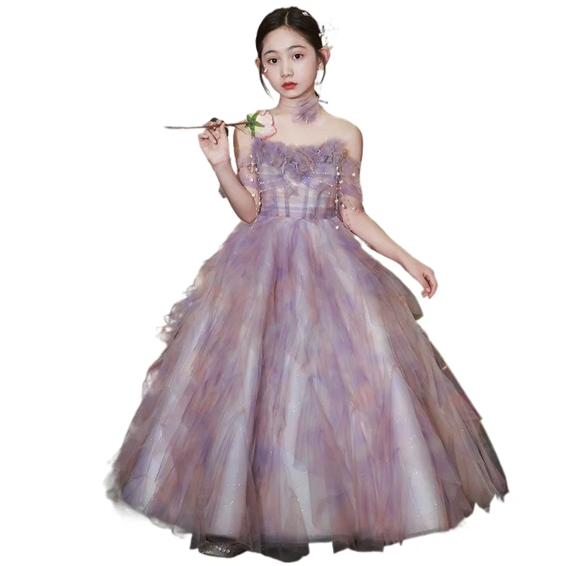 2024 Girl Summer Princess Dresses Elegant Luxurious Long Evening Dress Host Performance Children Costumes Teenager Gala Clothing