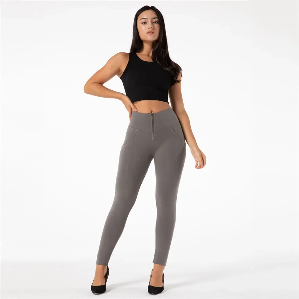 Shascullfites Women's Push-Up Skinny Cotton Trousers High Waist Elastic Bum Lift Comfortable Soft Leggings in Olive Green