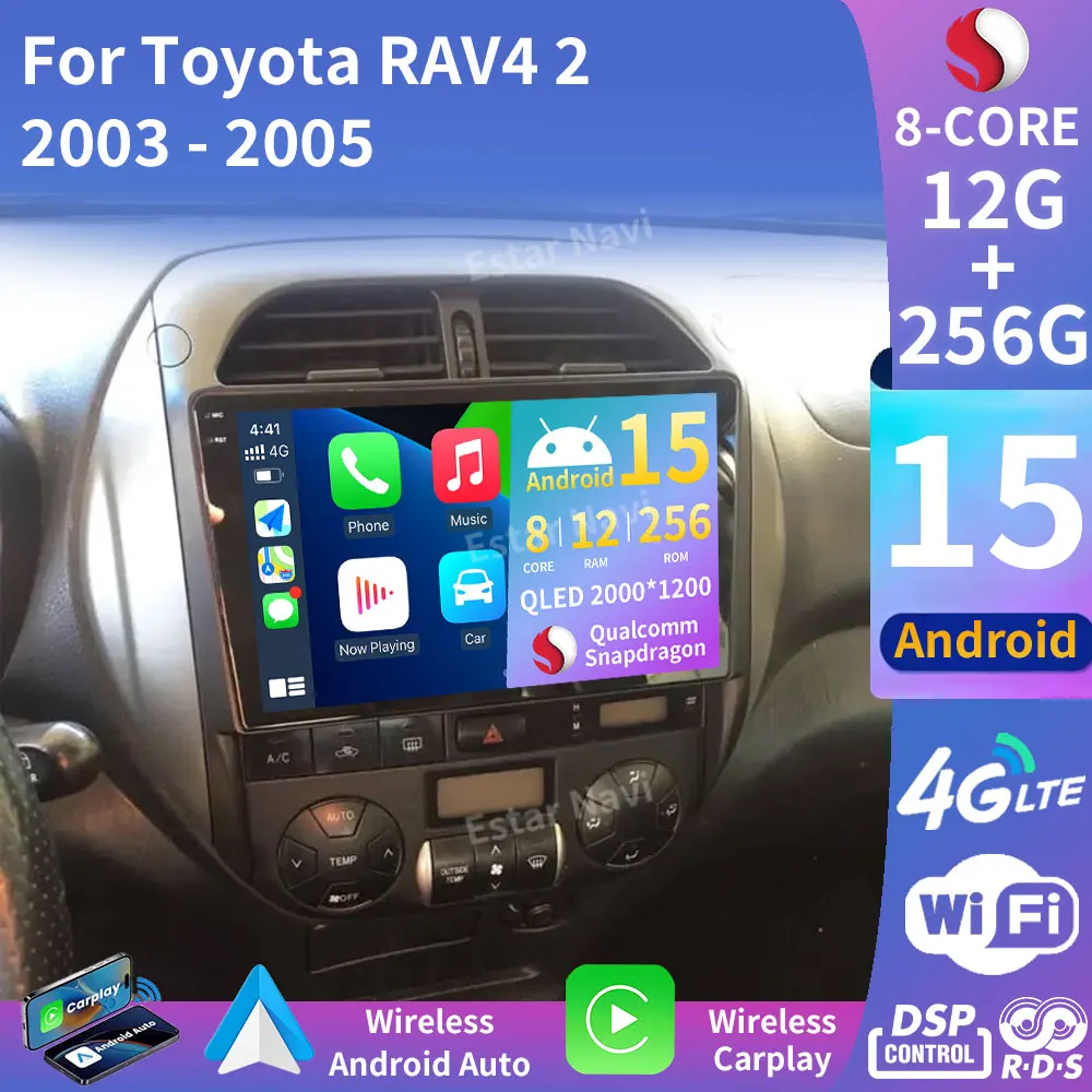 

Android 15 Carplay For Toyota RAV4 2 CA20 CA20W XA20 2003 - 2005 Navigation Multimedia Car Radio BT 5G WIFI Stereo DSP Auto Navi
