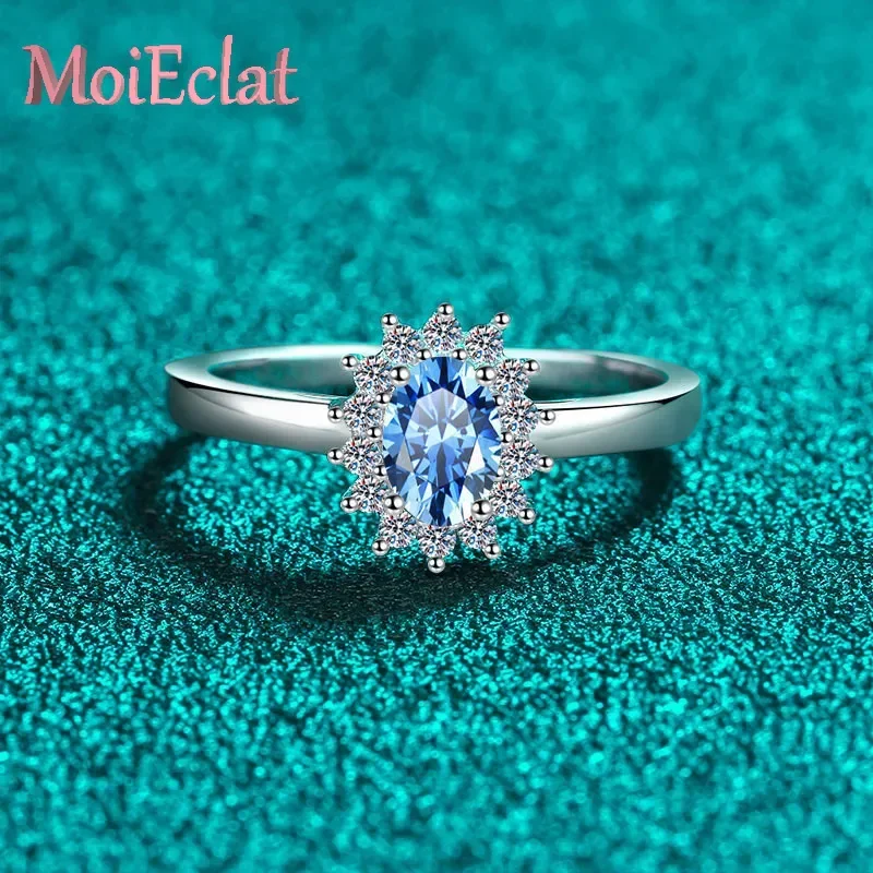 

Dazzling 0.5 Carat Blue Oval Moissanite Engagement Rings for Women, Luxury Platinum PT950 Bridal Jewelry Wedding Band for Her