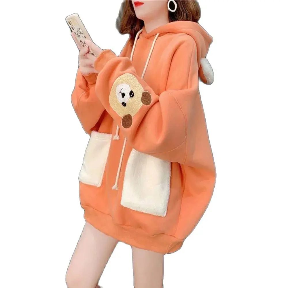 

A sense Of Design Hooded Bear Women's Autumn And Winter New Korean Version Of the Loose Lazy Wind Fashion Age-Reducing Coat Tid