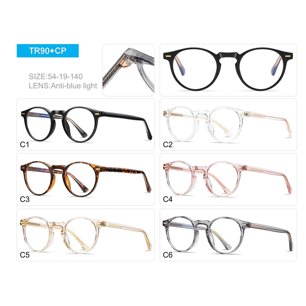 Peekaboo Anti-Blaulicht-Brille für Frauen männliche klare Linse tr90 Retro runde Brille Rahmen für Männer schwarz transparent cp Acetat