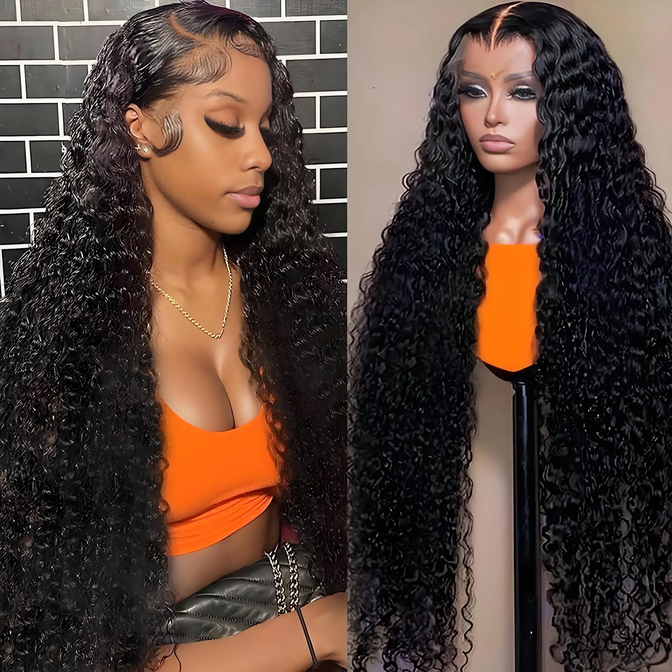 

200 Плотность Глубокая волна 13x4 13x6 Hd Прозрачный парик фронта шнурка Человеческие волосы для женщин 40 44 дюйма Вьющиеся предварительно выщипанные бразильские волосы