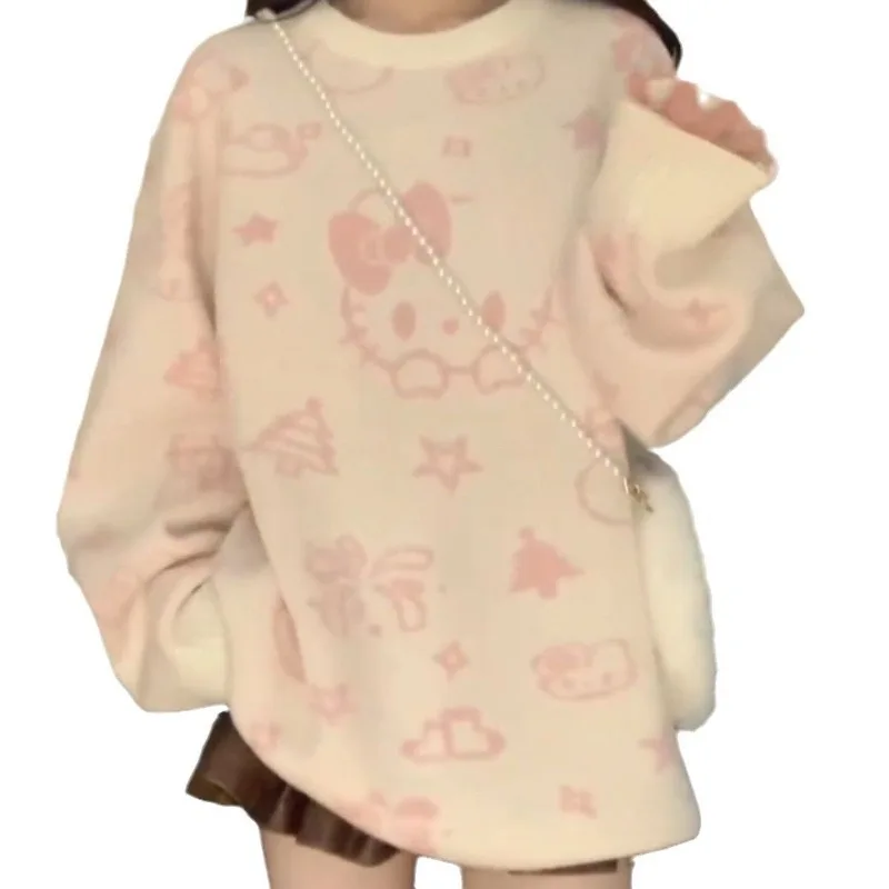 Mode Explosion paresseux mignon pull ample écolière automne et hiver dessin animé tricoté pull haut surdimensionné pull pull