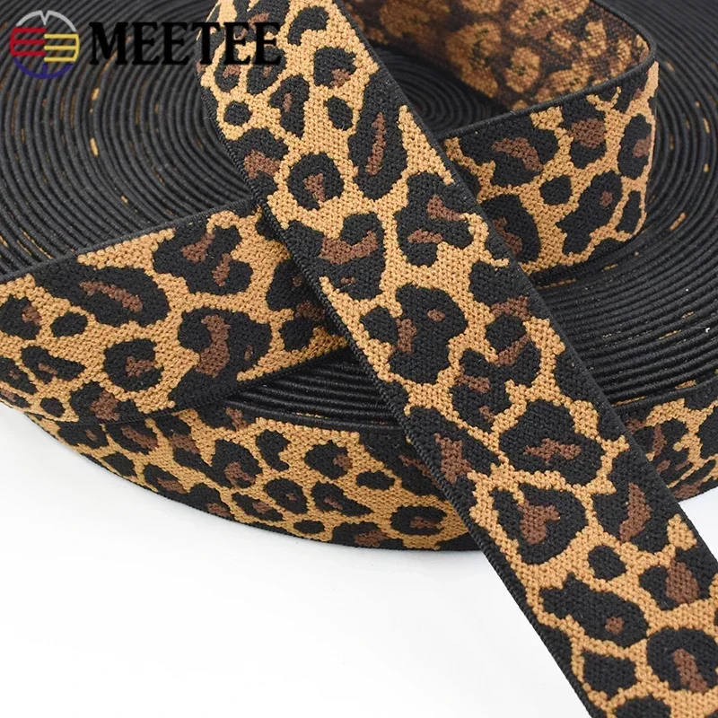 5/10M Meetee 15-50mm Jacquard Elastische Band Luipaardprint Stretch Lint Sportkleding Yoga broek Lente Riem Naaien Accessoires