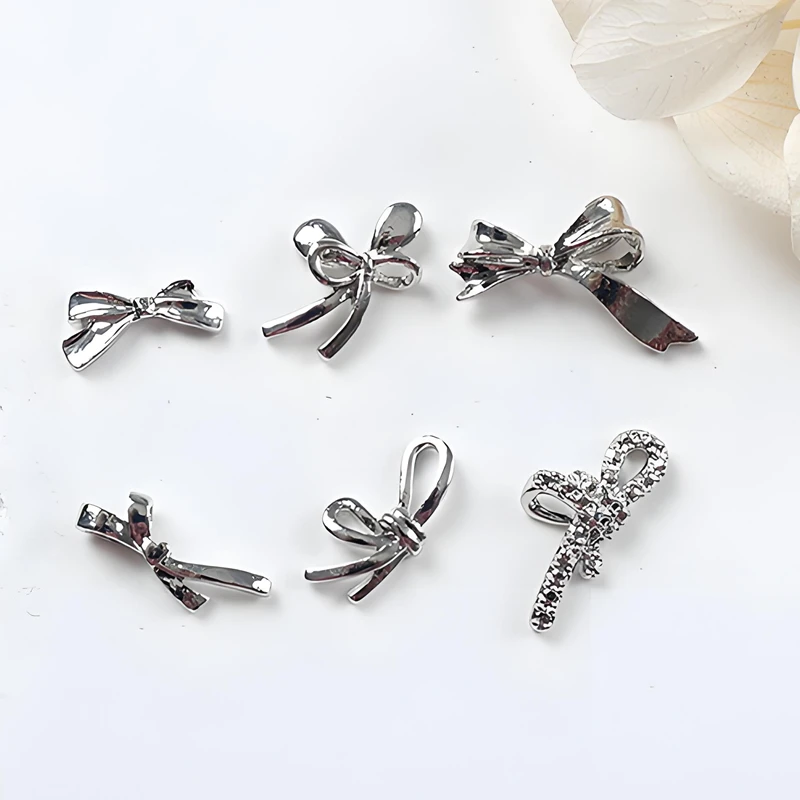 

20PCS 3D Silver Metal Nail Art Bow Tie Charms Lateral Bowknot Accessories Parts For Manicure Nails Decoration Supplies Material
