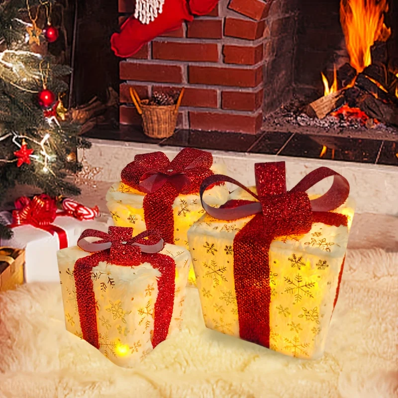 

3 шт., светящийся бант, праздничная рождественская подарочная коробка для освещения дня рождения, праздника, вечеринки, декор на день Святого Валентина, в помещении и на открытом воздухе