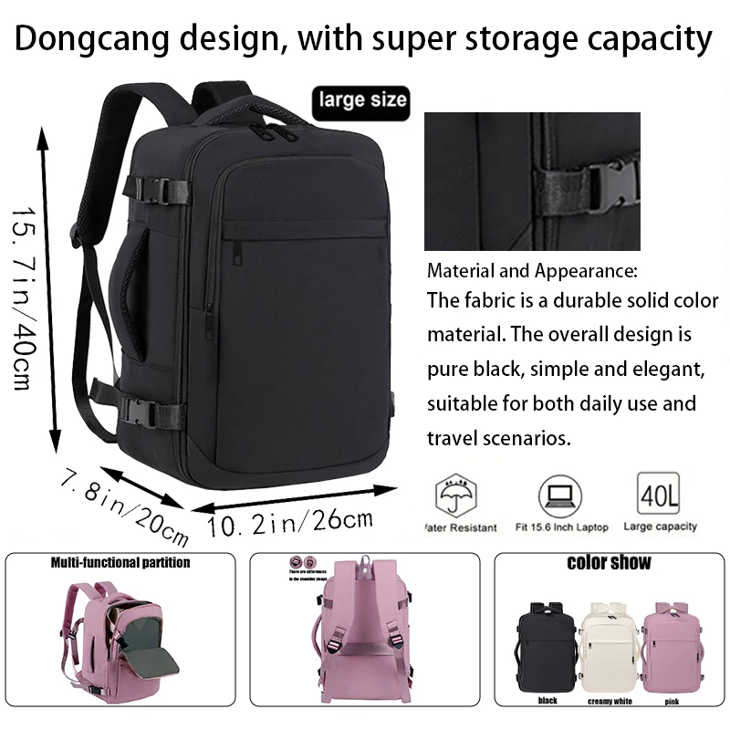 Convenient Side Pocket Travel Backpack Padded Shoulder Straps, Minimalist Laptop Bag for Daily Commute Weekend Vacation