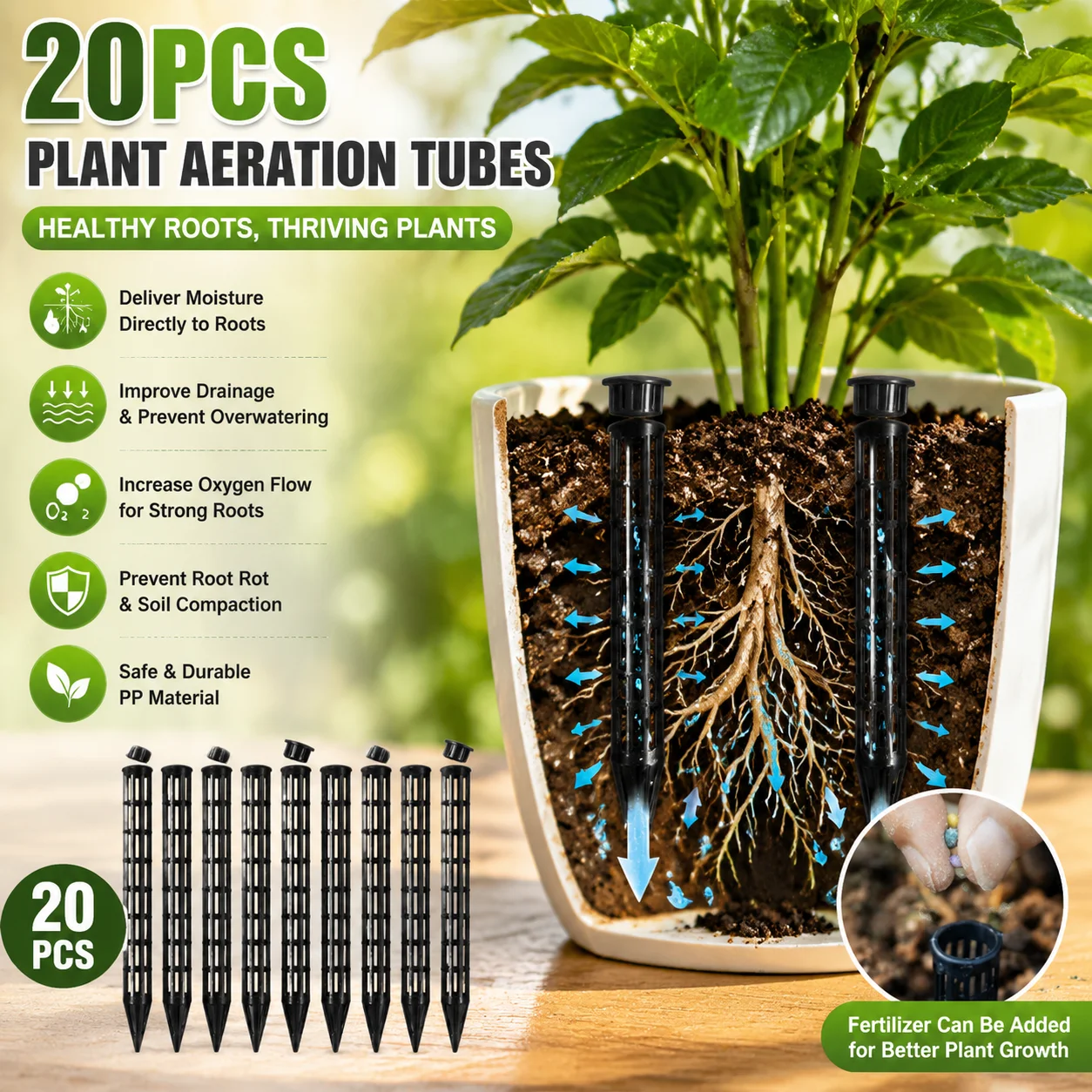 20-100pcs Plant Root Aeration Tubes Pot Drainage Pipes Improve Soil Ventilation Prevent Root Rot Overwatering Garden Tool 25cm