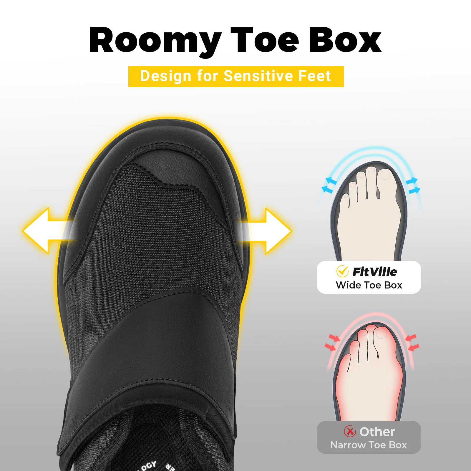 Fitville Men's Diabetic Shoes Wide Toe Walking Shoes Anti Slip Easy To Wear Foot Pain Relief  For Elder Orthopedics Feet Swollen