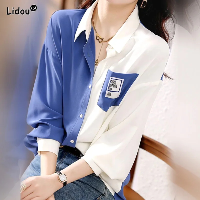 Turn-down Collar Thin Loose Pocket Button Splicing Irregular Leisure Loose All Season Women\'s Clothing 2022 Fashion Office Lady