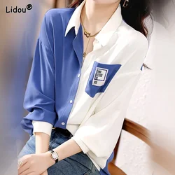 Turn-down Collar Thin Loose Pocket Button Splicing Irregular Leisure Loose All Season Women's Clothing 2022 Fashion Office Lady