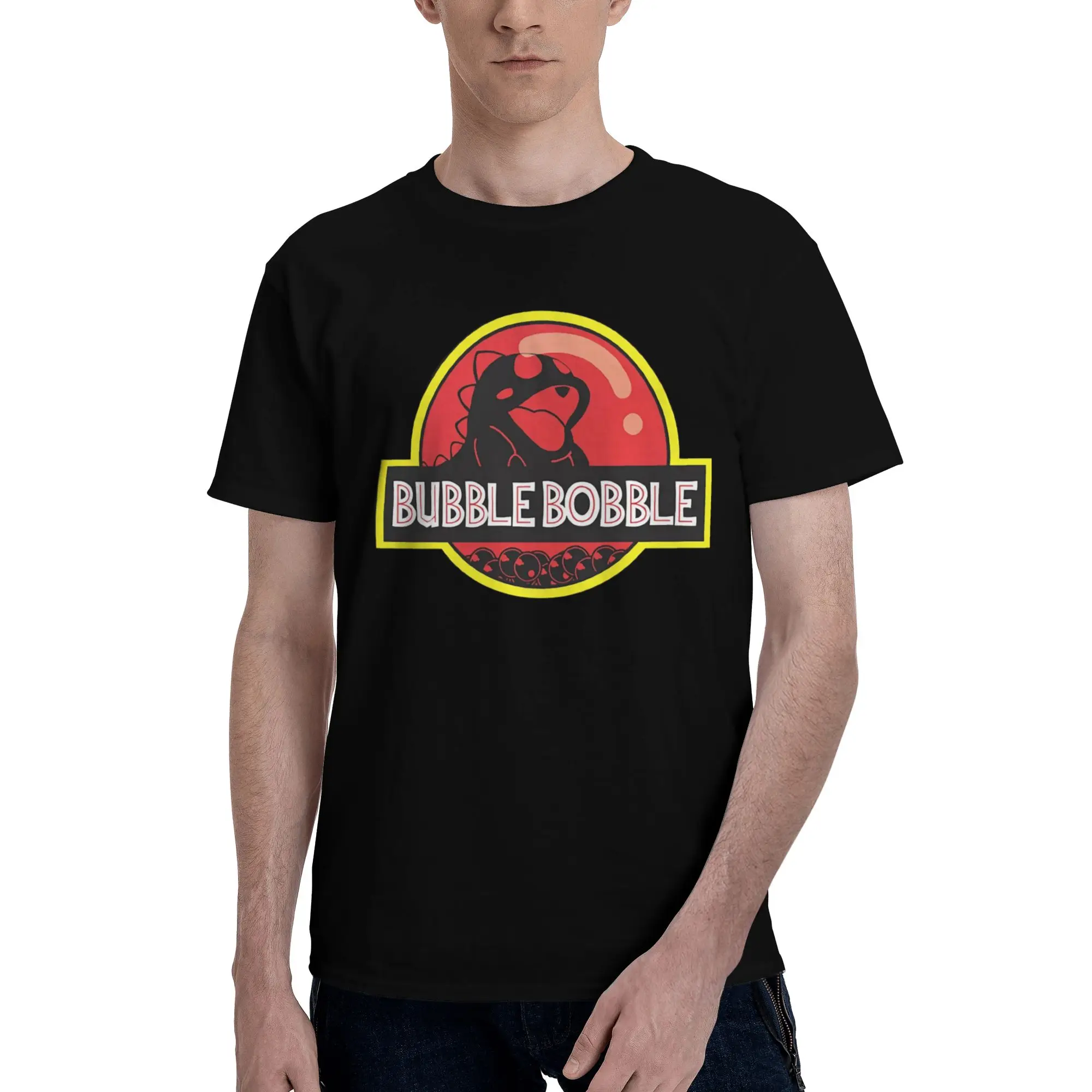 Camiseta imprimible con emblema de Bubble Bobble estilo Jurassic Park, juego Bubble Bobbles |   Camiseta de Cuello Redondo 100% Algodón Suave