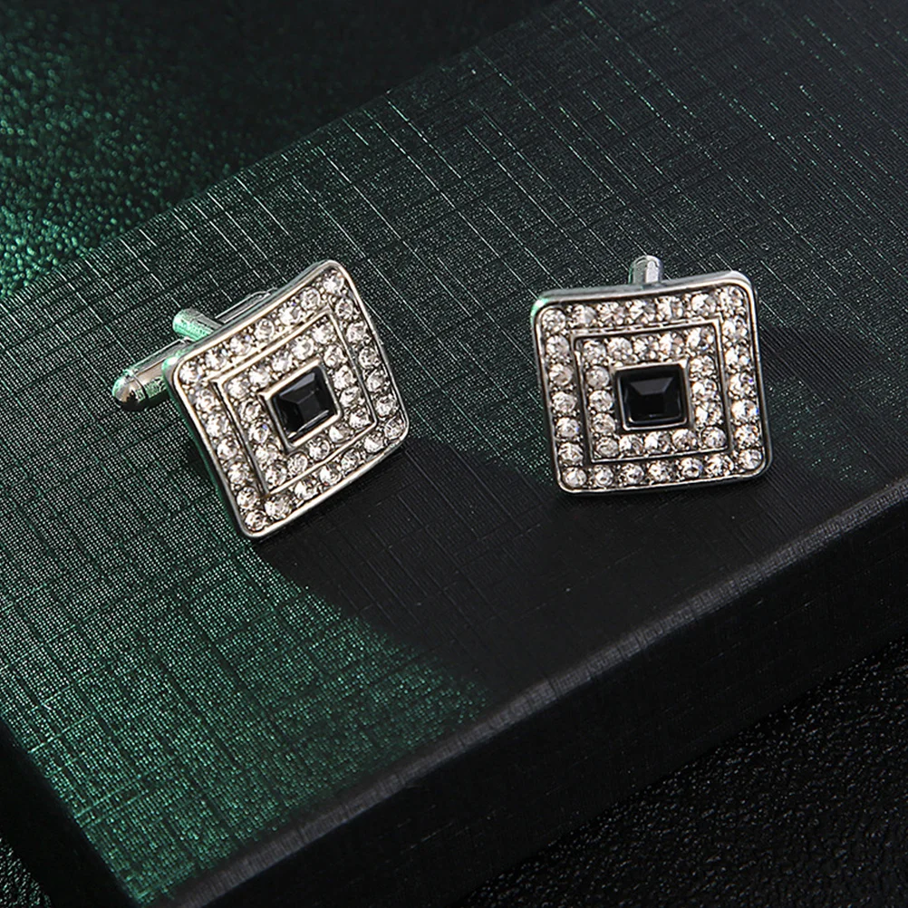 

2Pairs Square Rhinestones Cufflinks Men Shirt Sleeve Decoration Trendy Jewelry Exquisite Design Durable Quality