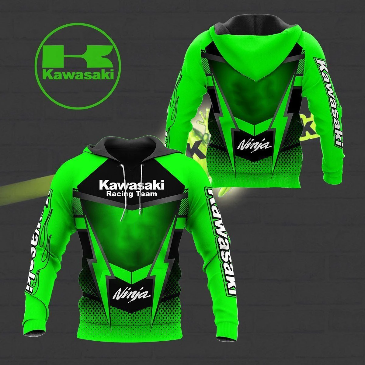 Kawasaki Motorcycle 3D Printed Men\'s Hoodie Outdoor Street Hip-Hop Motorcycle Riding Clothing Men\'s Fashion Pullover Sweatshirt