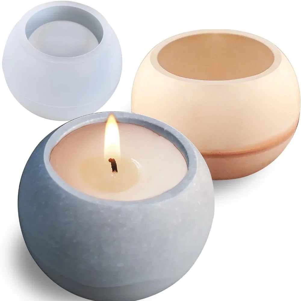 

Reusable Silicone Mold Round Concrete Candle Jars DIY Gypsum Trinket Boxes Succulent Planters Multi-Purpose Home Gardening Pot
