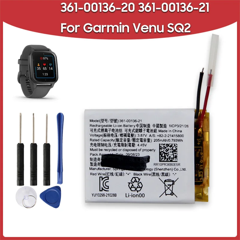 

Новая сменная батарея 361-00136-20 361-00136-21 для Garmin Venu SQ2 Премиум перезаряжаемые батареи 205 мАч