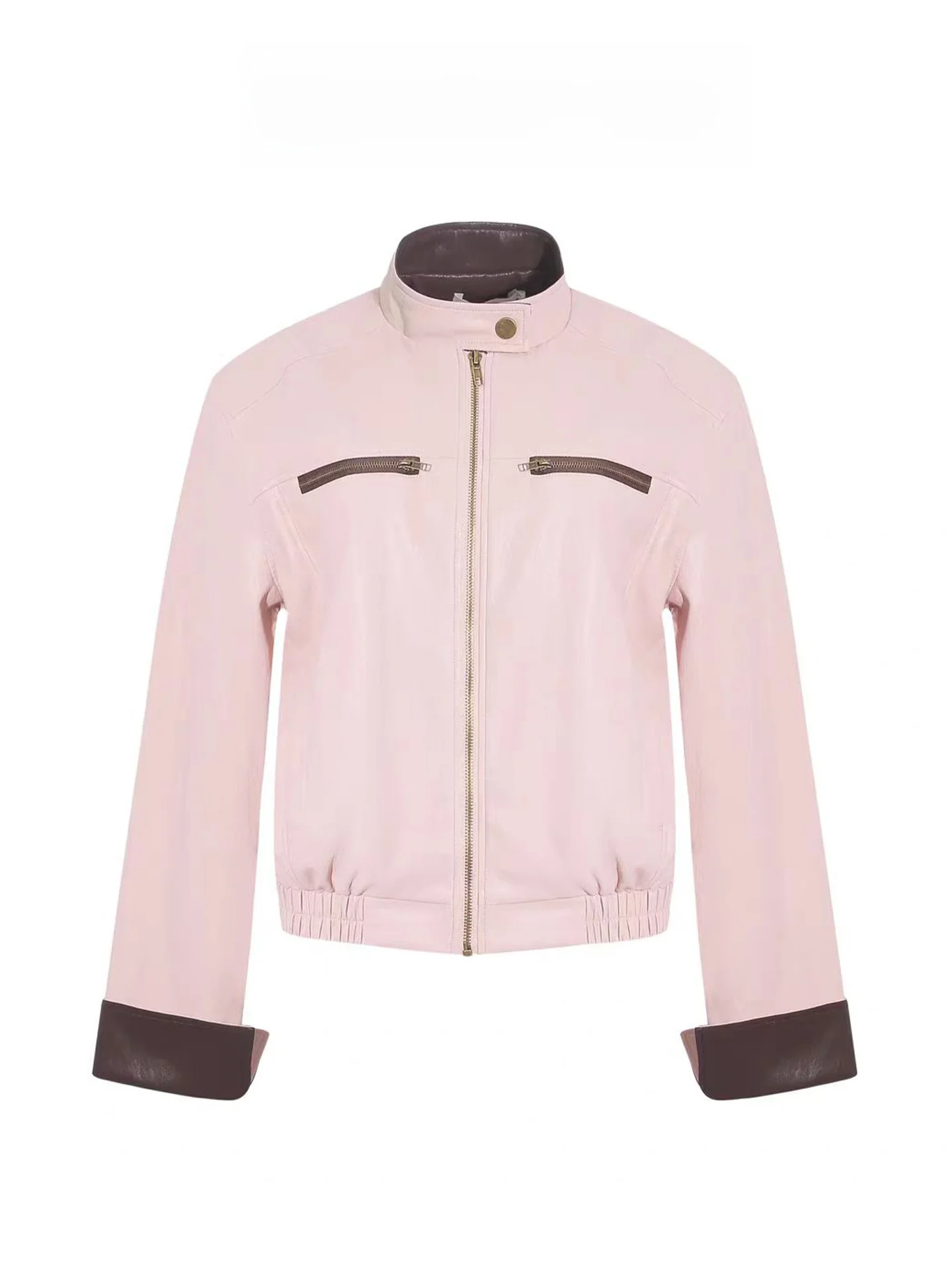 

Розовое кожаное джато, женское повседневное пальто ort Sle, весна-осень, новинка 2024, уникальная красивая ветрозащитная молния для поездок на работу