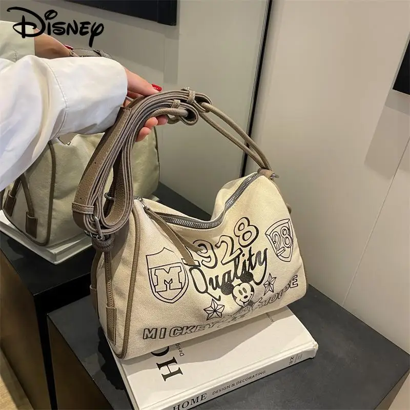 Disney Mickey Mouse American Style Canvas Bag Large Capacity Y2k College Students Handbag New Fashionable Cartoon Crossbody Bag