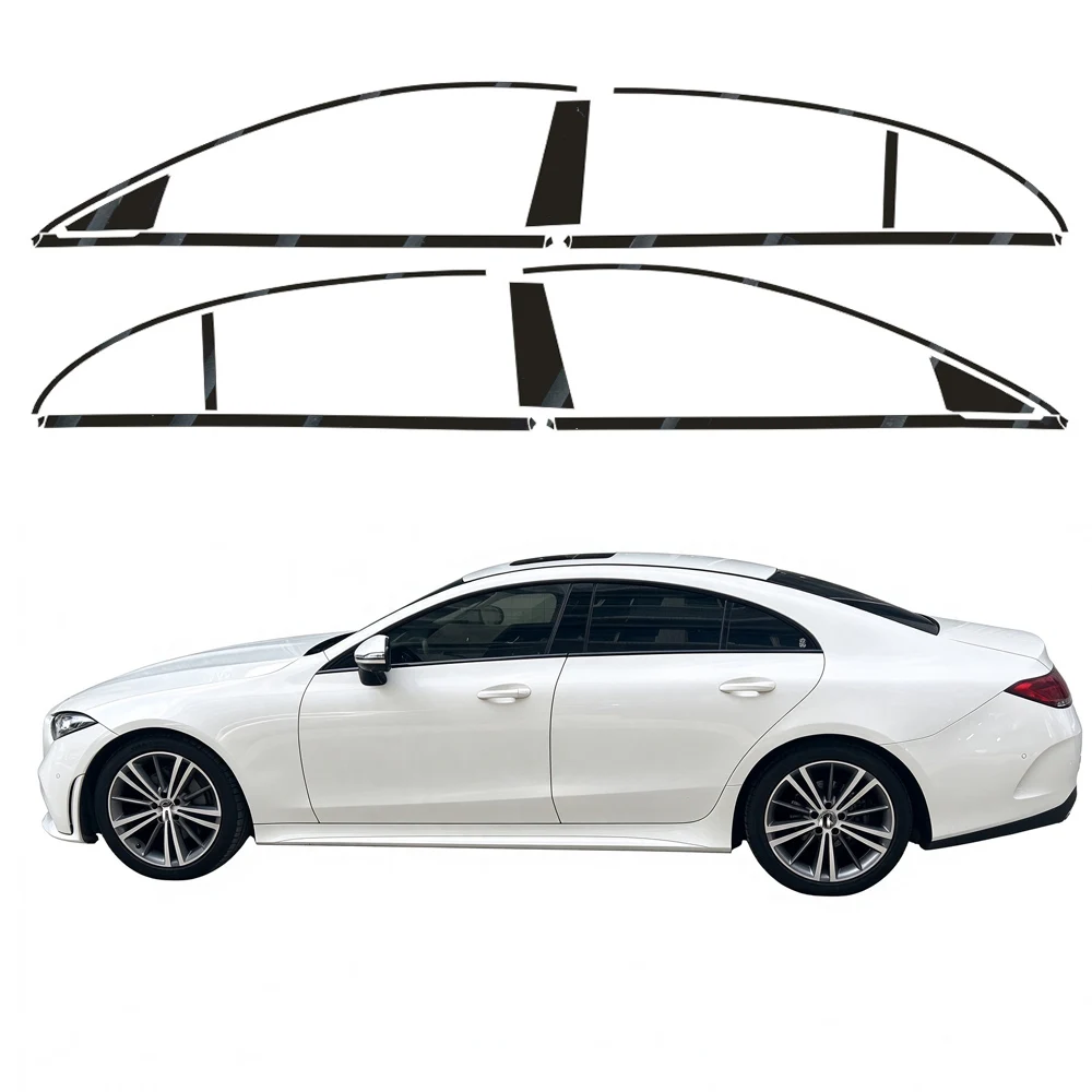 メルセデス・ベンツ-cls-c257-2018-2023年式用、窓枠のクローム部分を覆うステッカー、光沢のあるブラック、外装改造用デカール