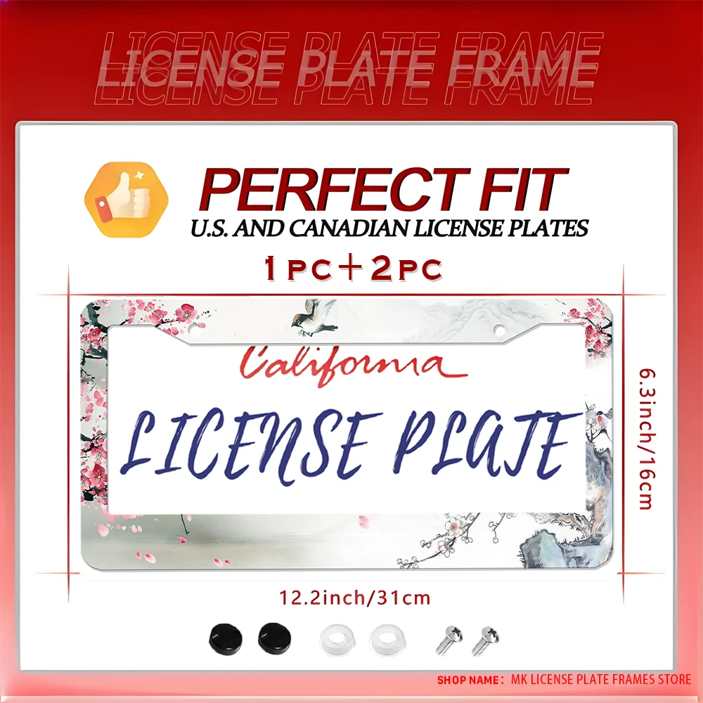 

Винтажный и забавный автомобиль — декоративная рамка номерного знака с двумя отверстиями и принтом цветов сливы в китайском стиле и птиц, с набором винтов